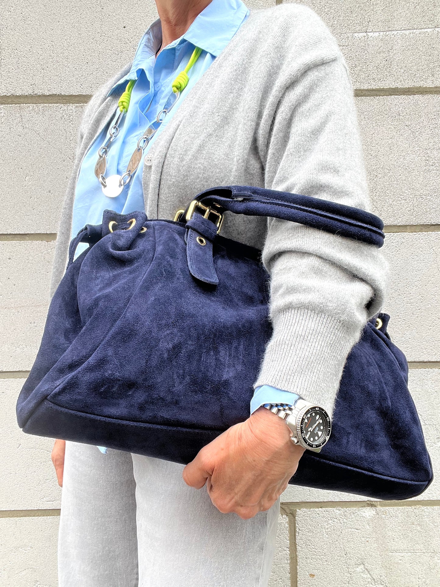 GERARD BIG grand sac en daim froncé navy