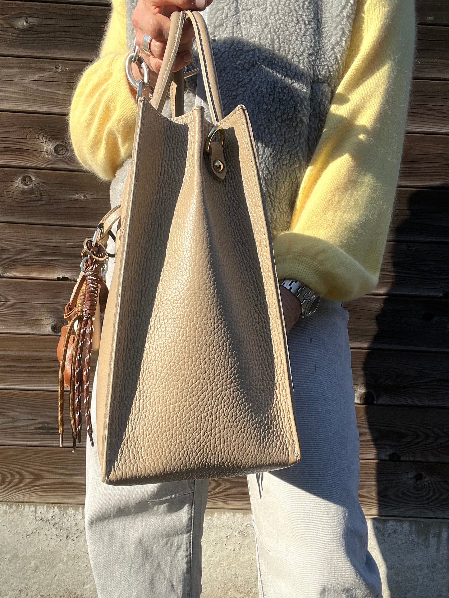 OFFICE cabas en cuir grainé beige