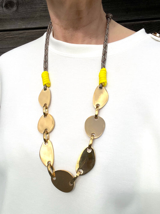 MILANO collier acier & paracorde taupe/yellow/gold