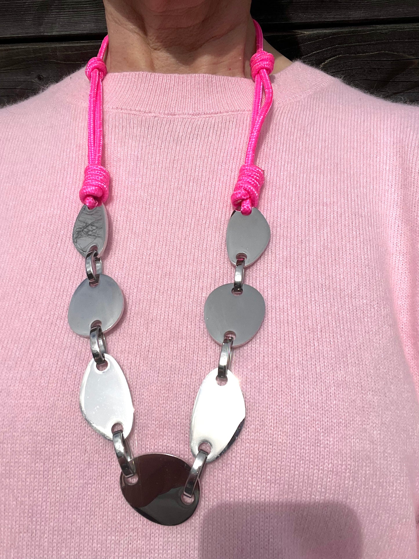 MILANO collier acier & paracorde pink fluo/silver