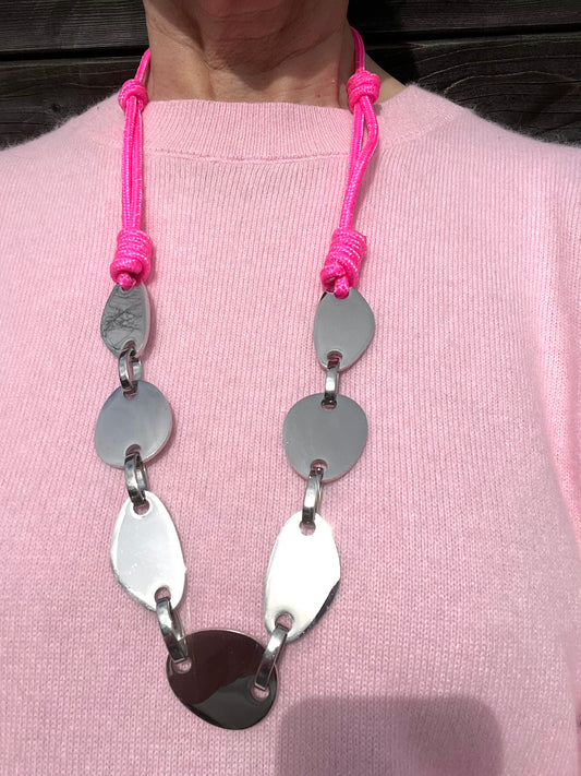 MILANO collier acier & paracorde pink fluo/silver