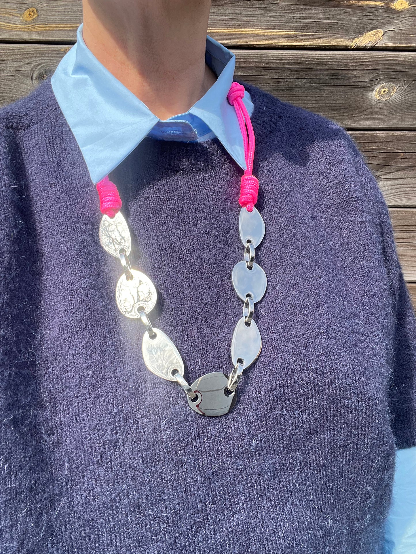 MILANO collier acier & paracorde pink fluo/silver