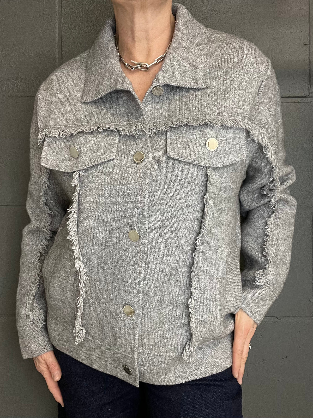 FRANGY gilet veste frangé grey