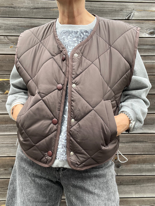 MARTA veste matelassée sans manche choco