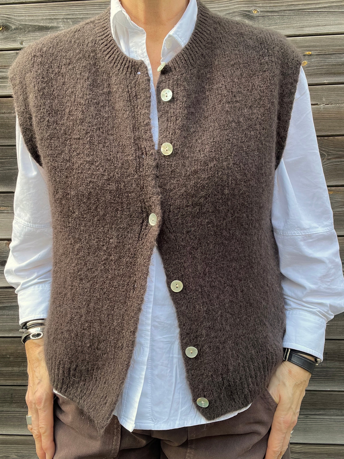 MESSAGE gilet sans manches alpaga choco