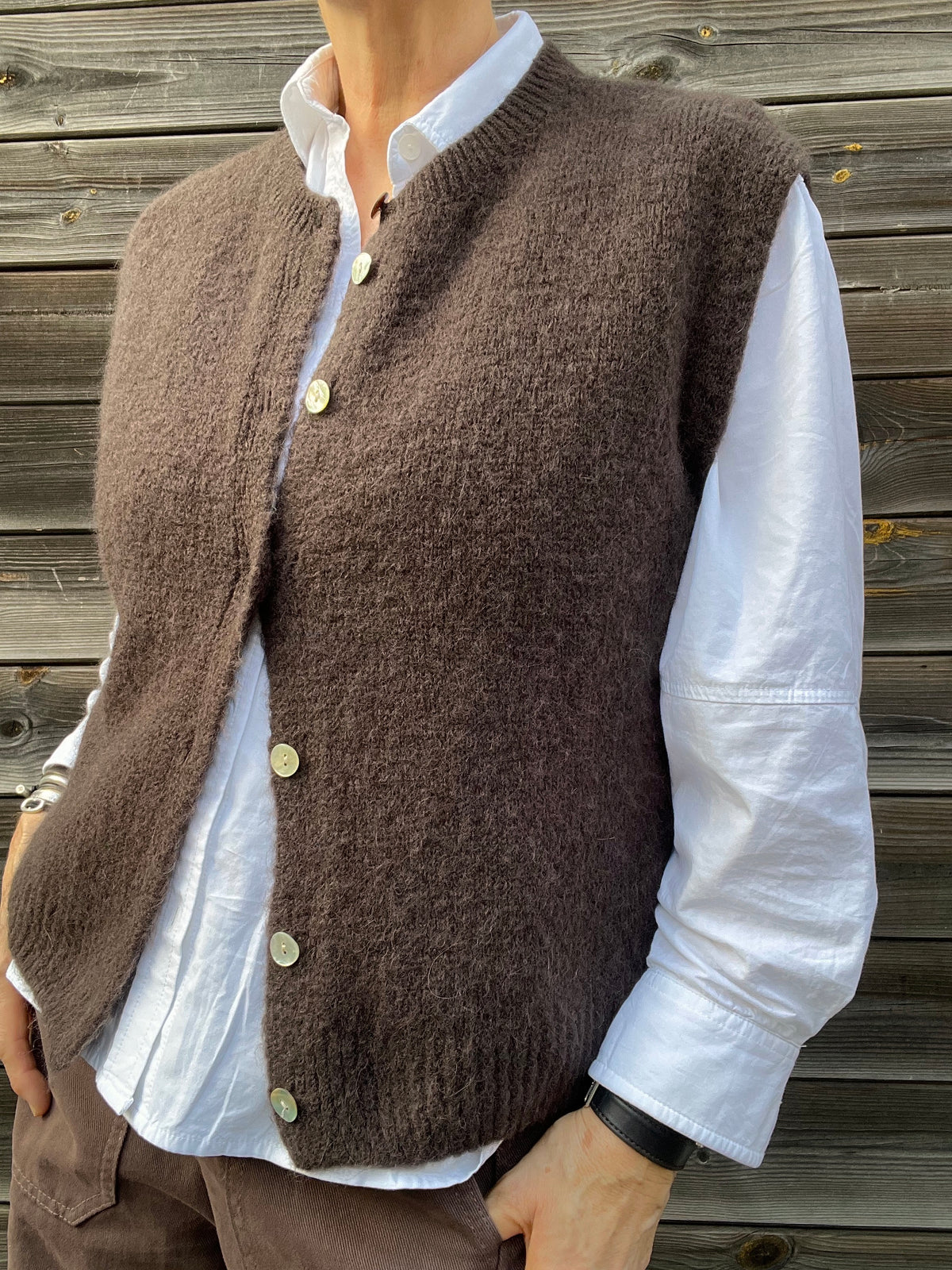 MESSAGE gilet sans manches alpaga choco