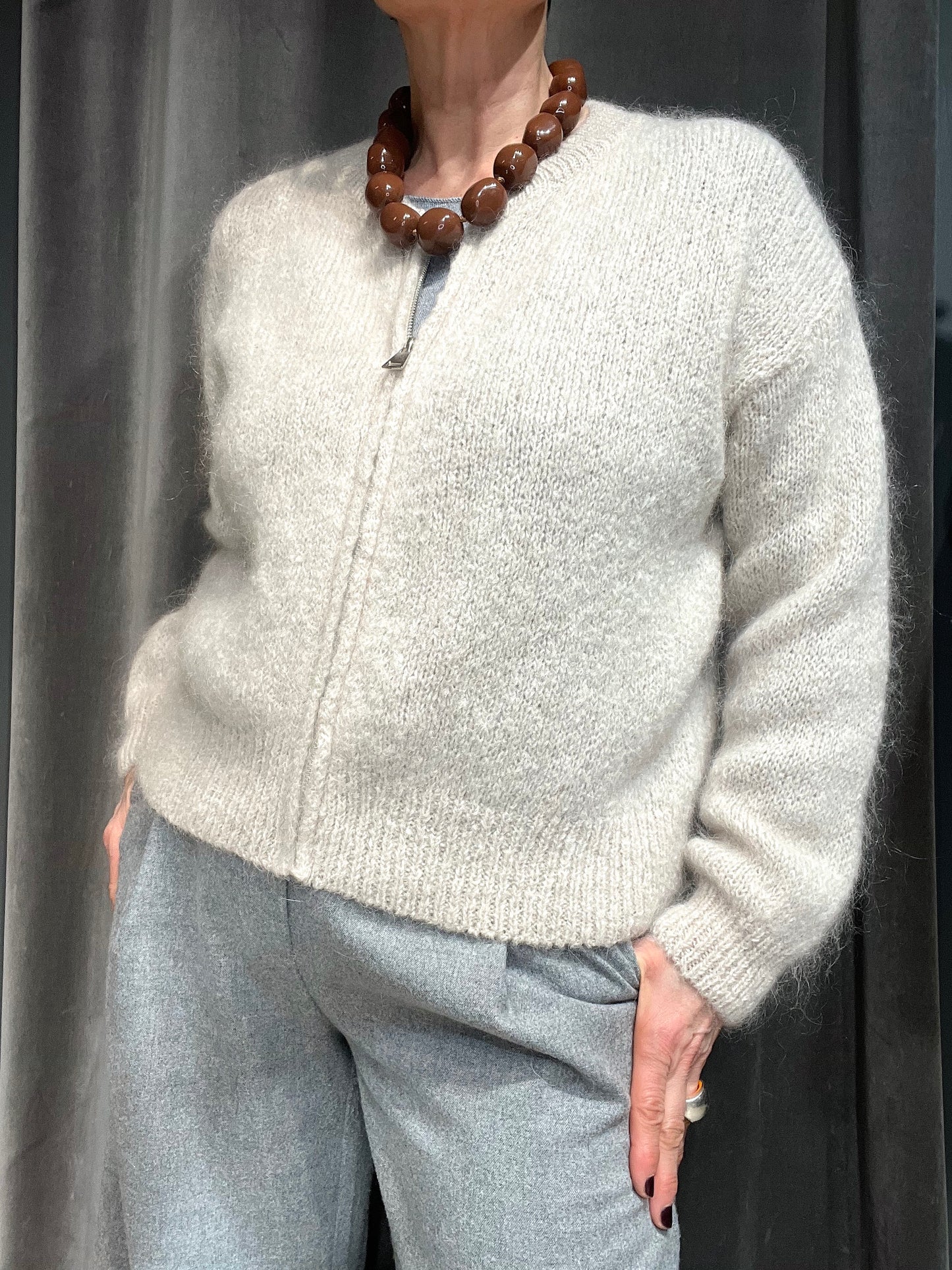 MOZIP gilet zippé en mohair beige