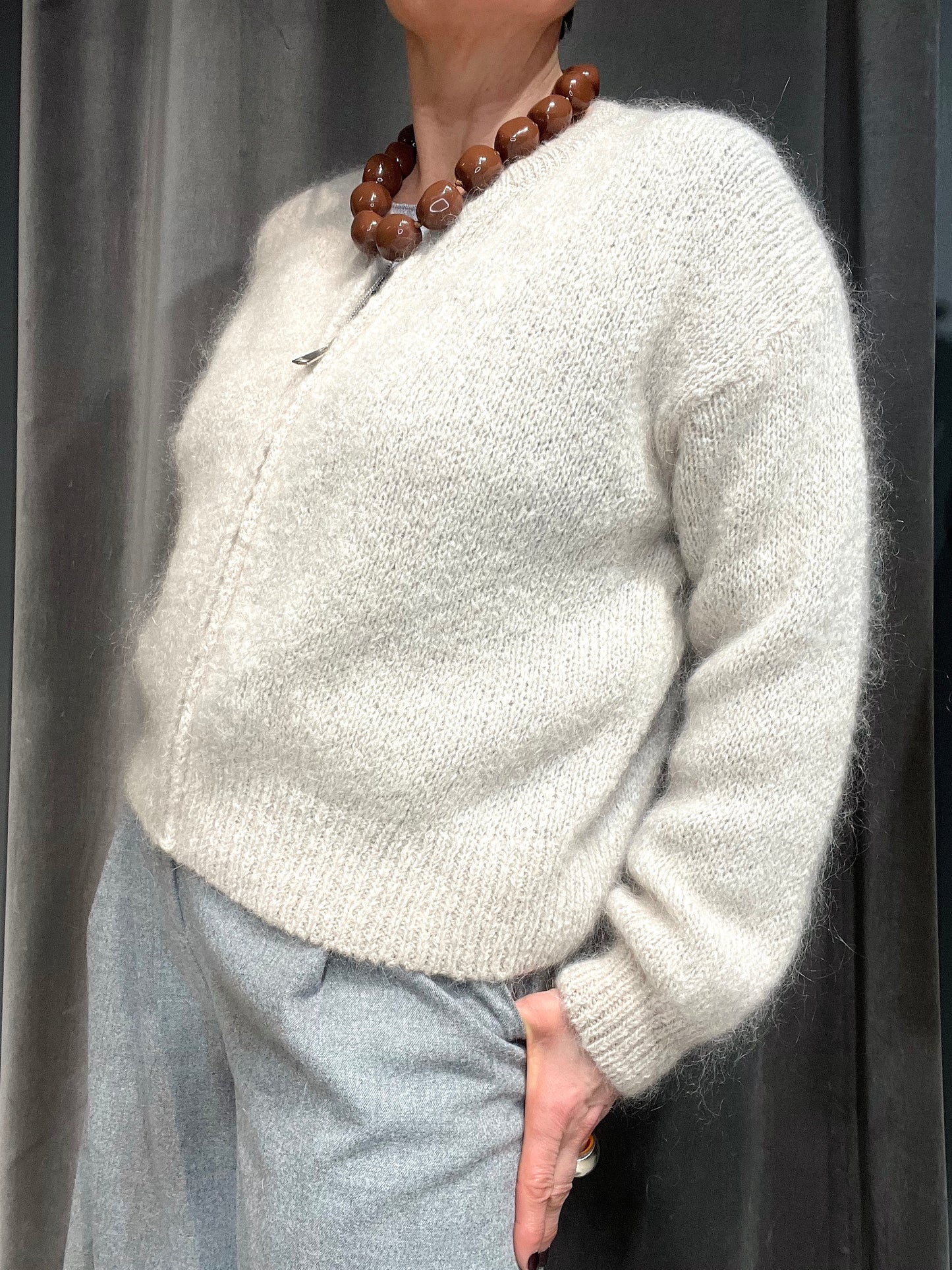 MOZIP gilet zippé en mohair beige