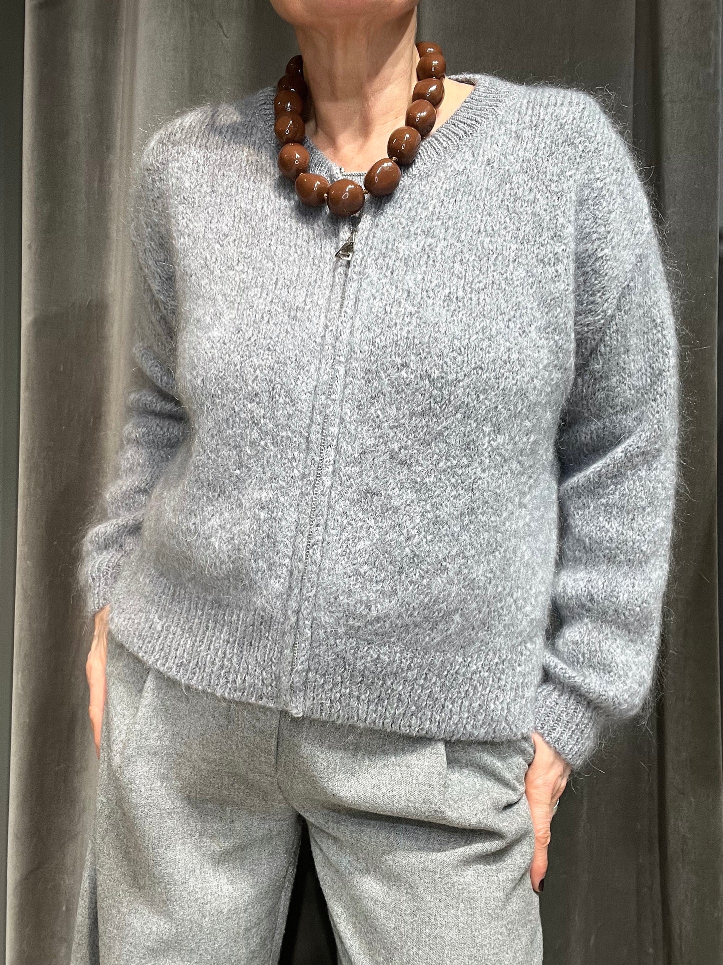 MOZIP gilet zippé en mohair grey