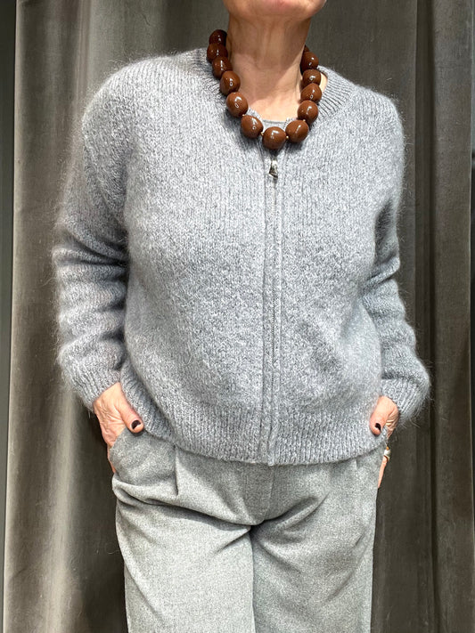 MOZIP gilet zippé en mohair grey