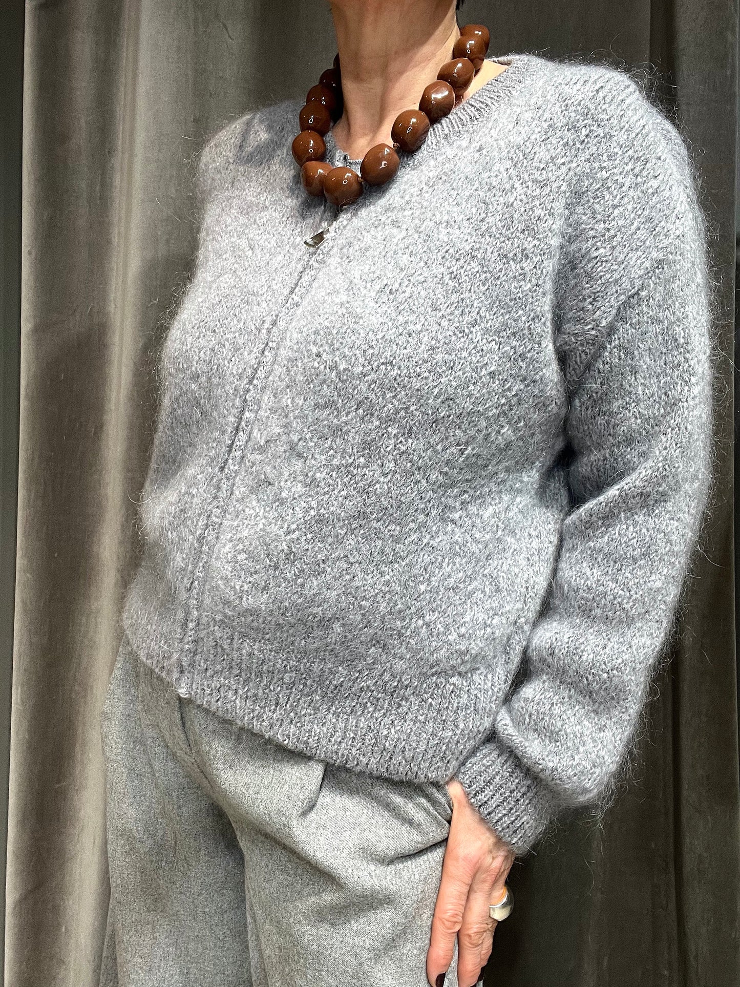 MOZIP gilet zippé en mohair grey