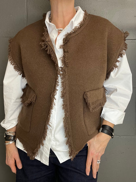 PASSY gilet frangé choco
