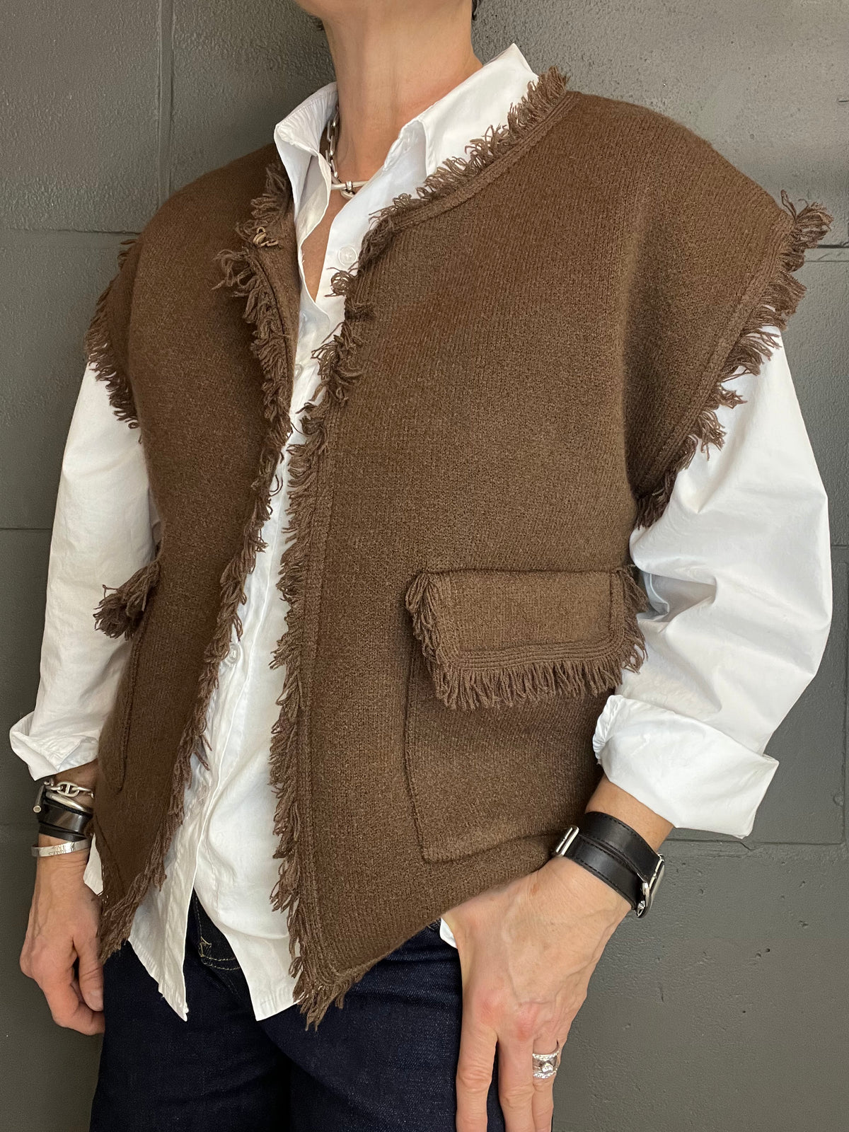 PASSY gilet frangé choco