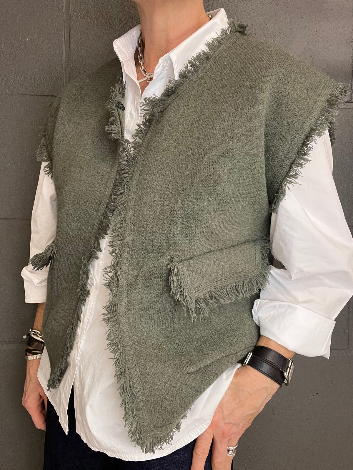 PASSY gilet frangé kaki