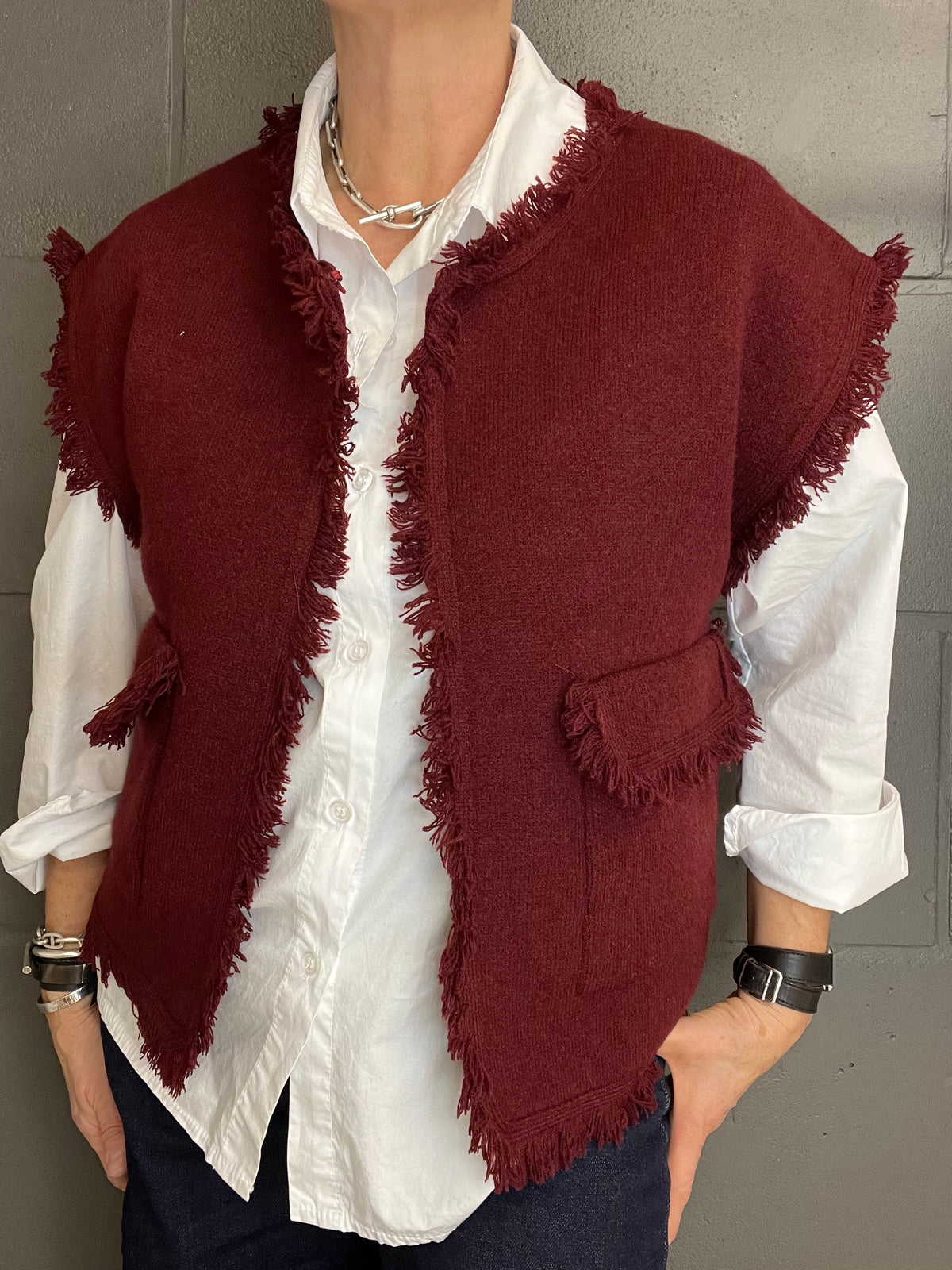 PASSY gilet frangé wine