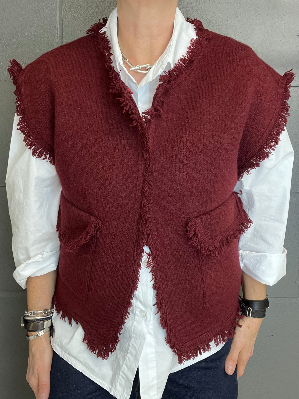 PASSY gilet frangé wine