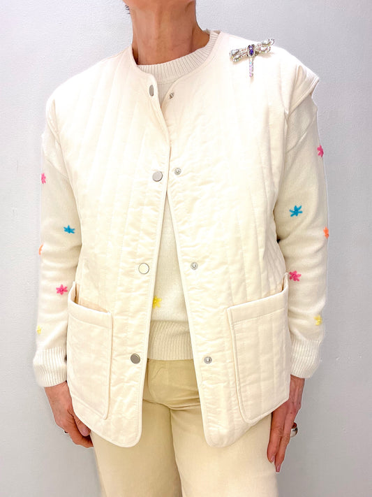 LALI gilet sans manche & broche strass cream