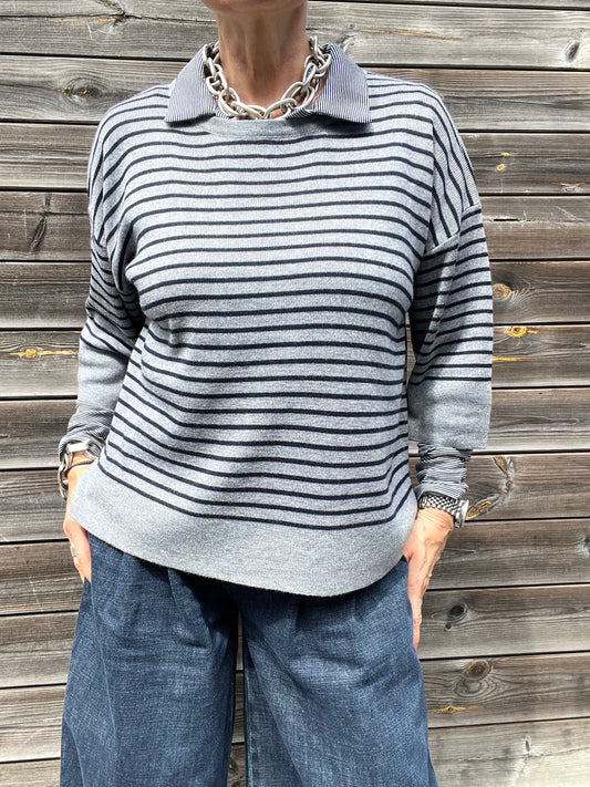 ASCENSION pull marinière à rayures grey