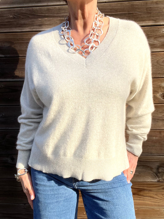 BOULDER pull V fentes côtés beige