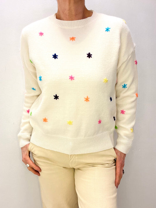 FANCY pull brodé étoiles multicolores