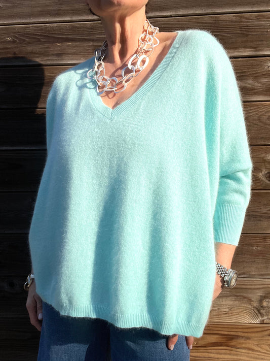 JEFFERSON pull oversize manche 3/4 aqua