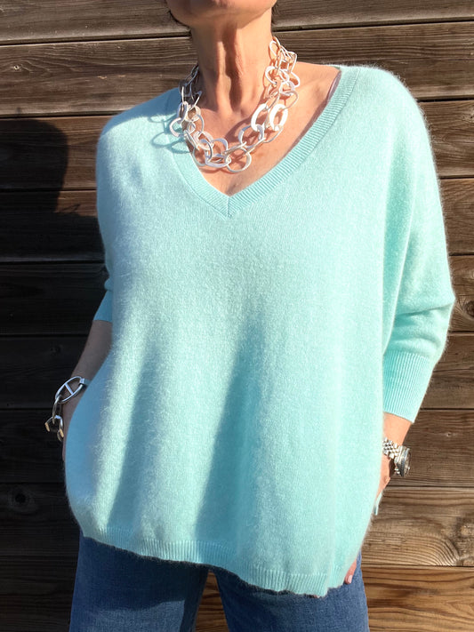 JEFFERSON pull oversize manche 3/4 aqua