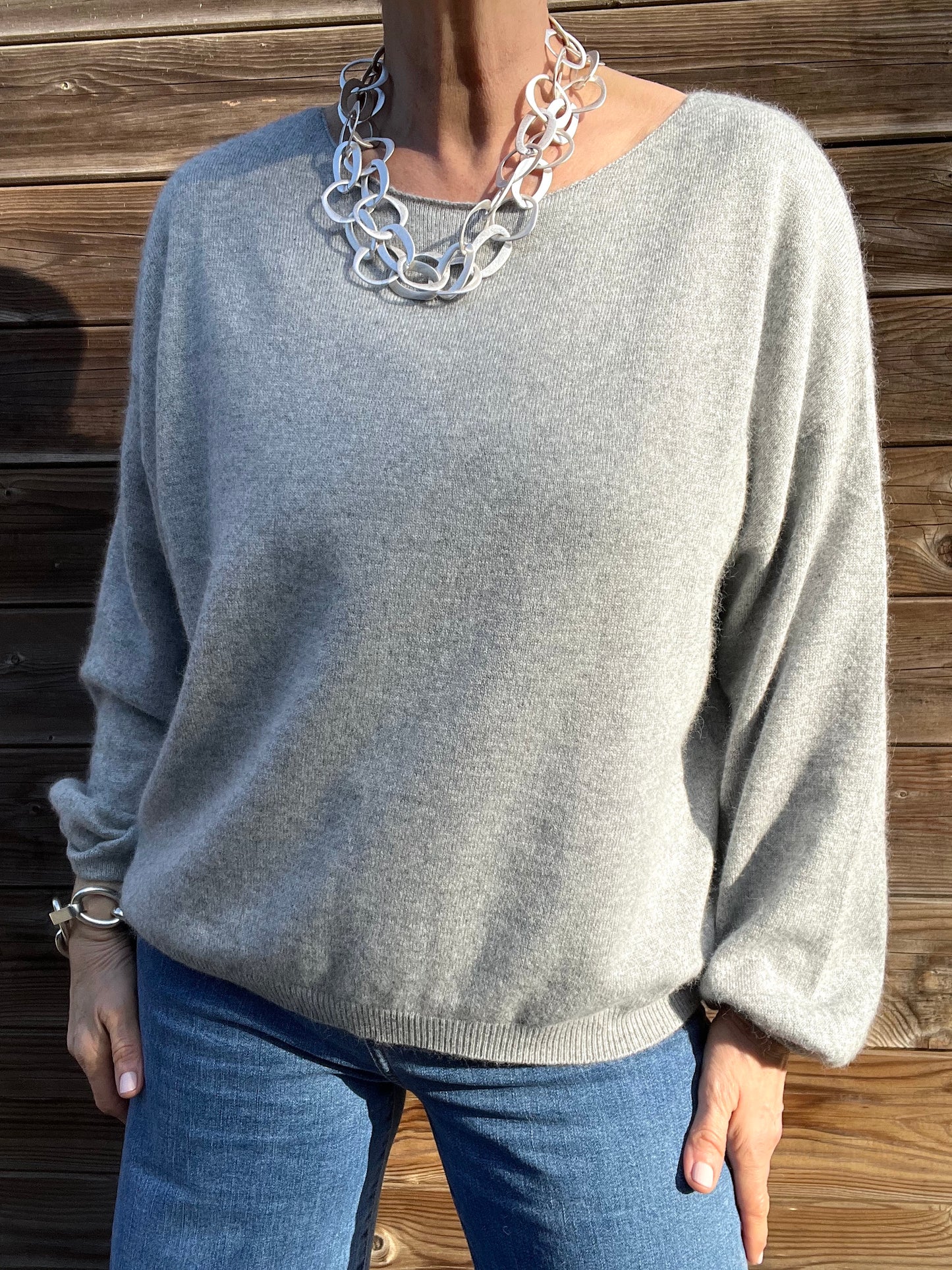 LOS ANGELES pull col bateau manches bouffantes grey