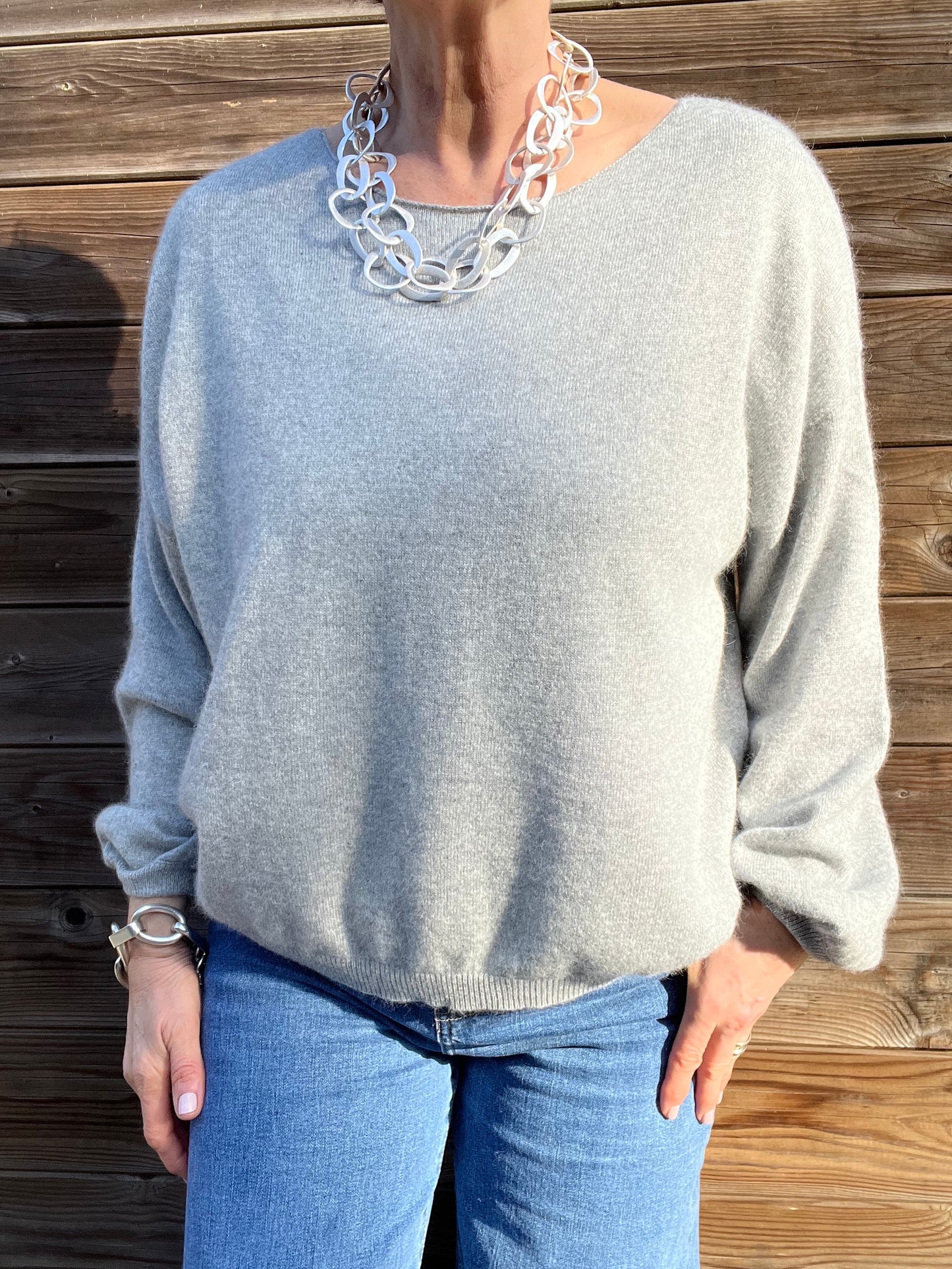 LOS ANGELES pull col bateau manches bouffantes grey