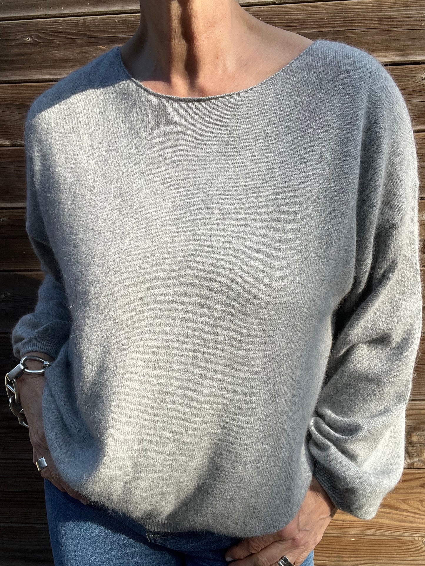 LOS ANGELES pull col bateau manches bouffantes grey