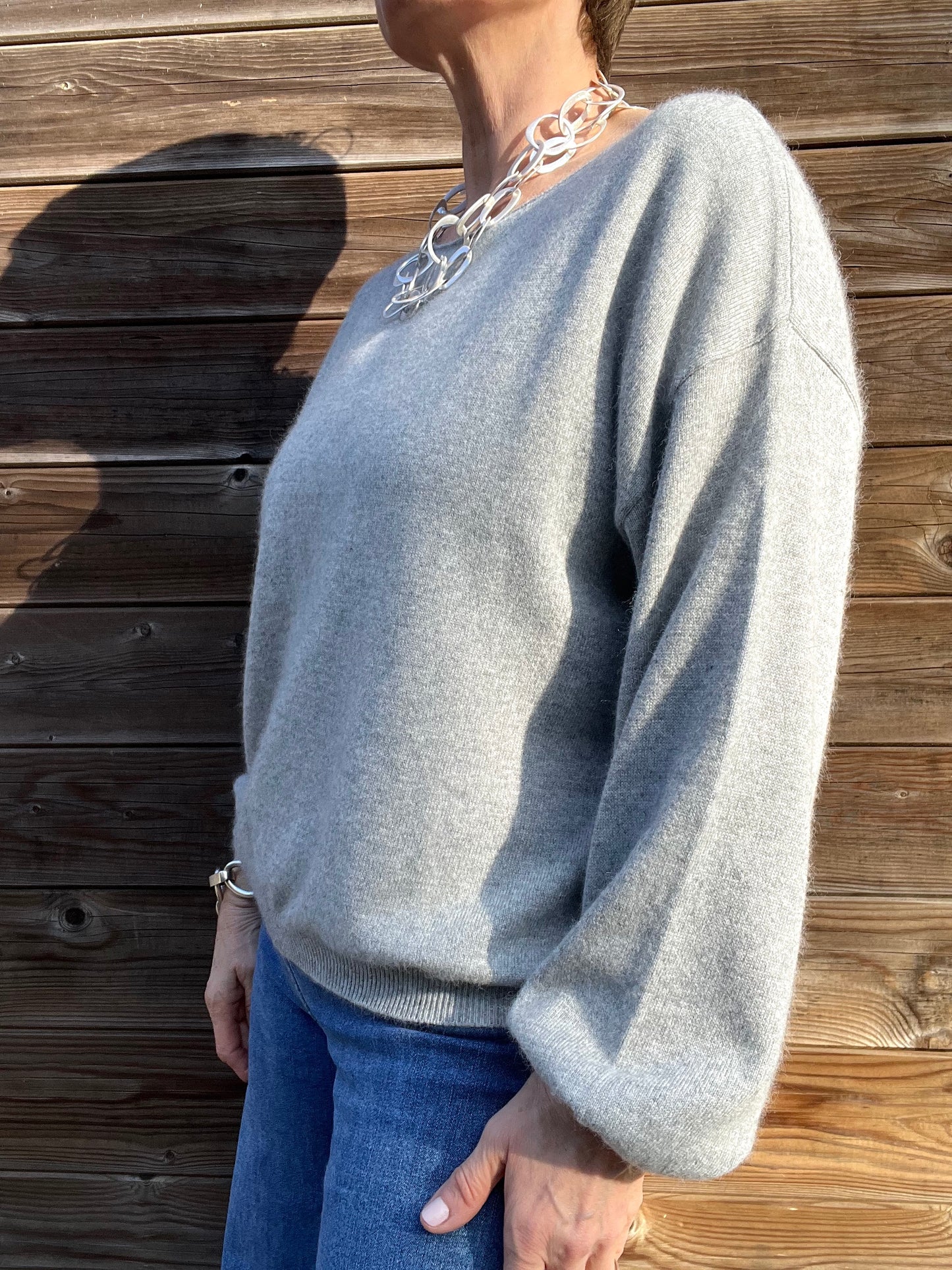 LOS ANGELES pull col bateau manches bouffantes grey