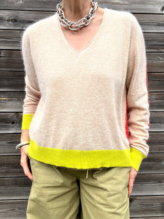 LYSEA pull angora  tricolore beige