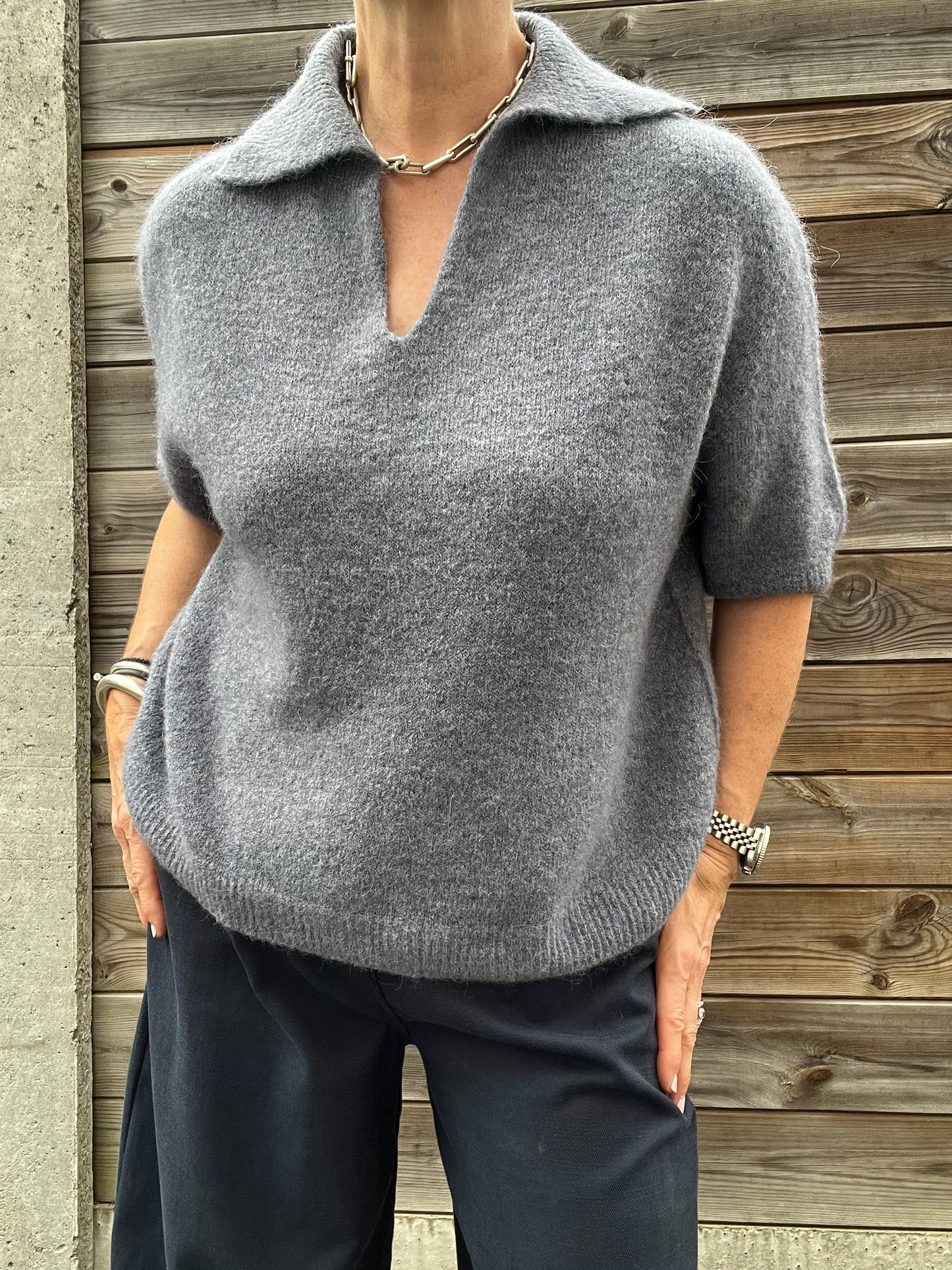 MALONE pull col polo grey