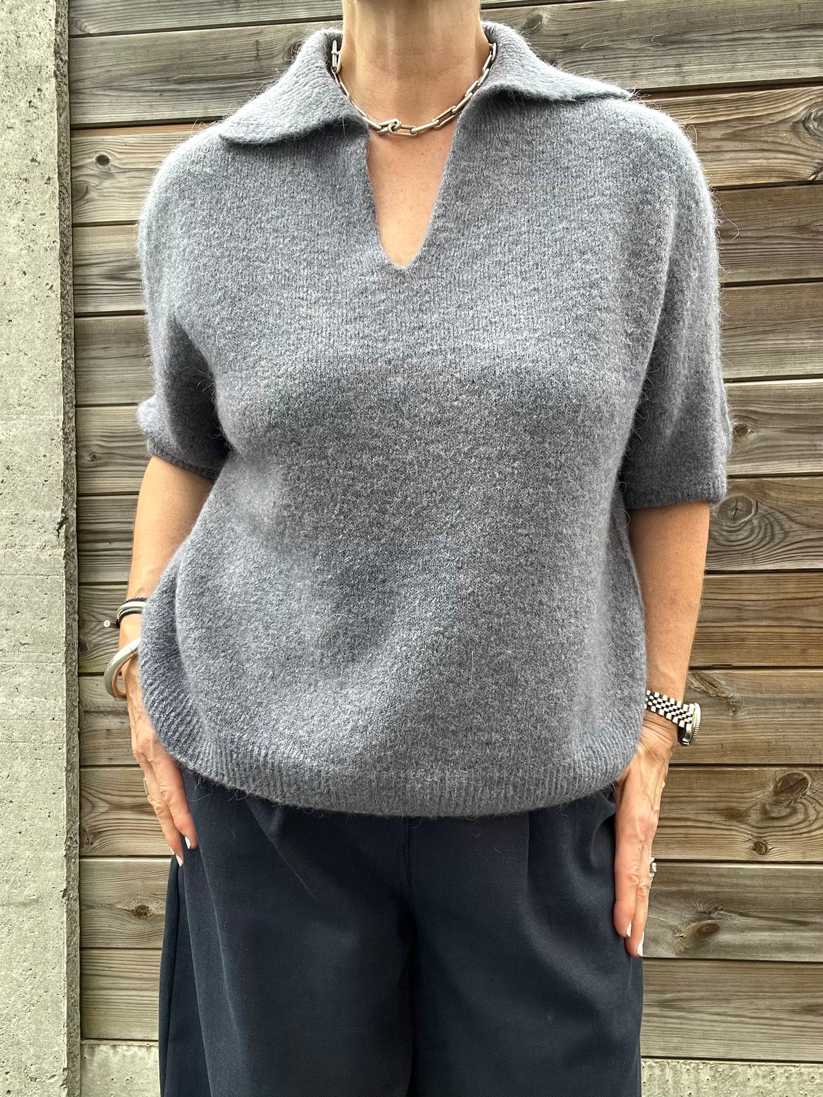 MALONE pull col polo grey