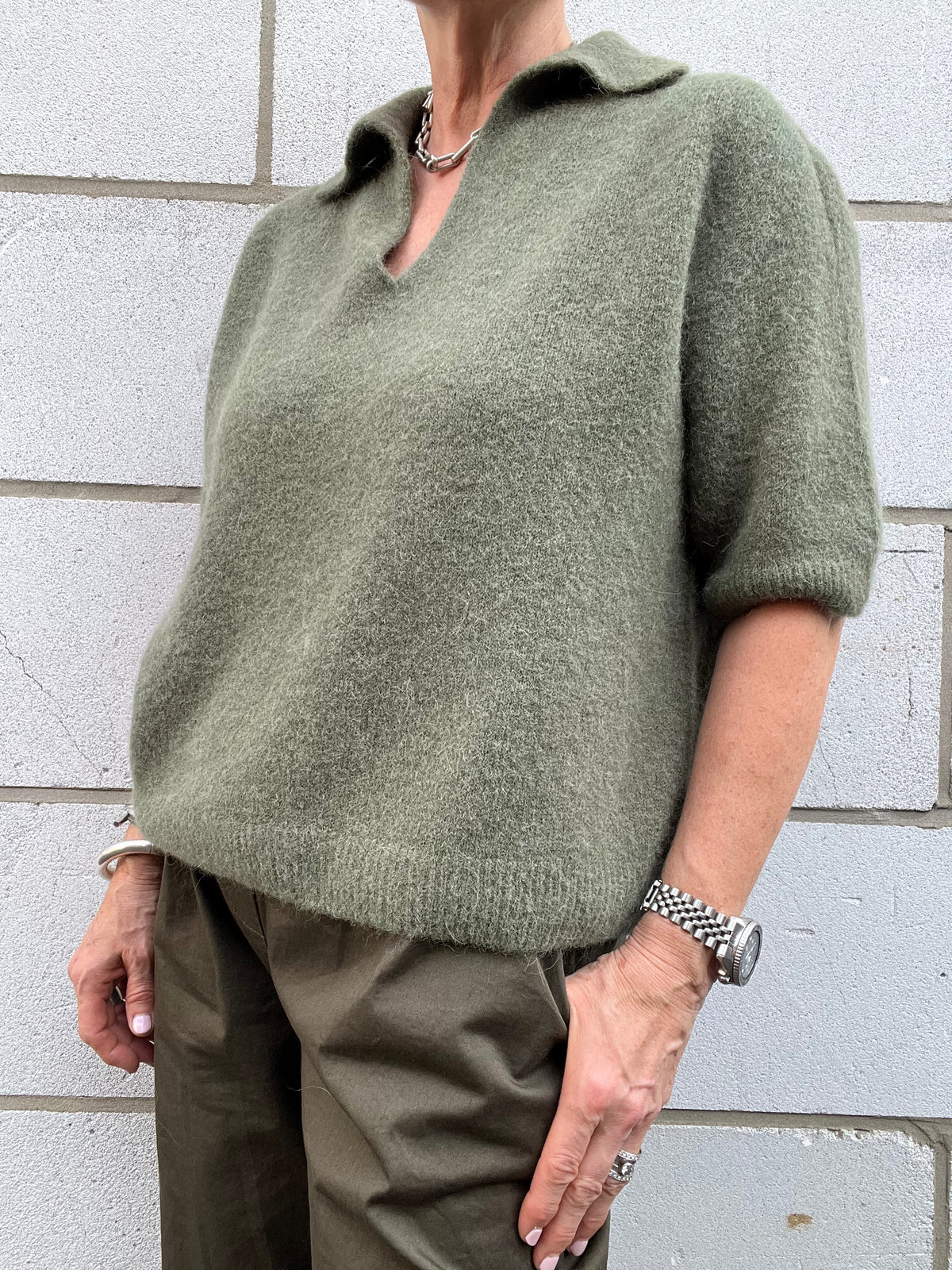 MALONE pull col polo olive