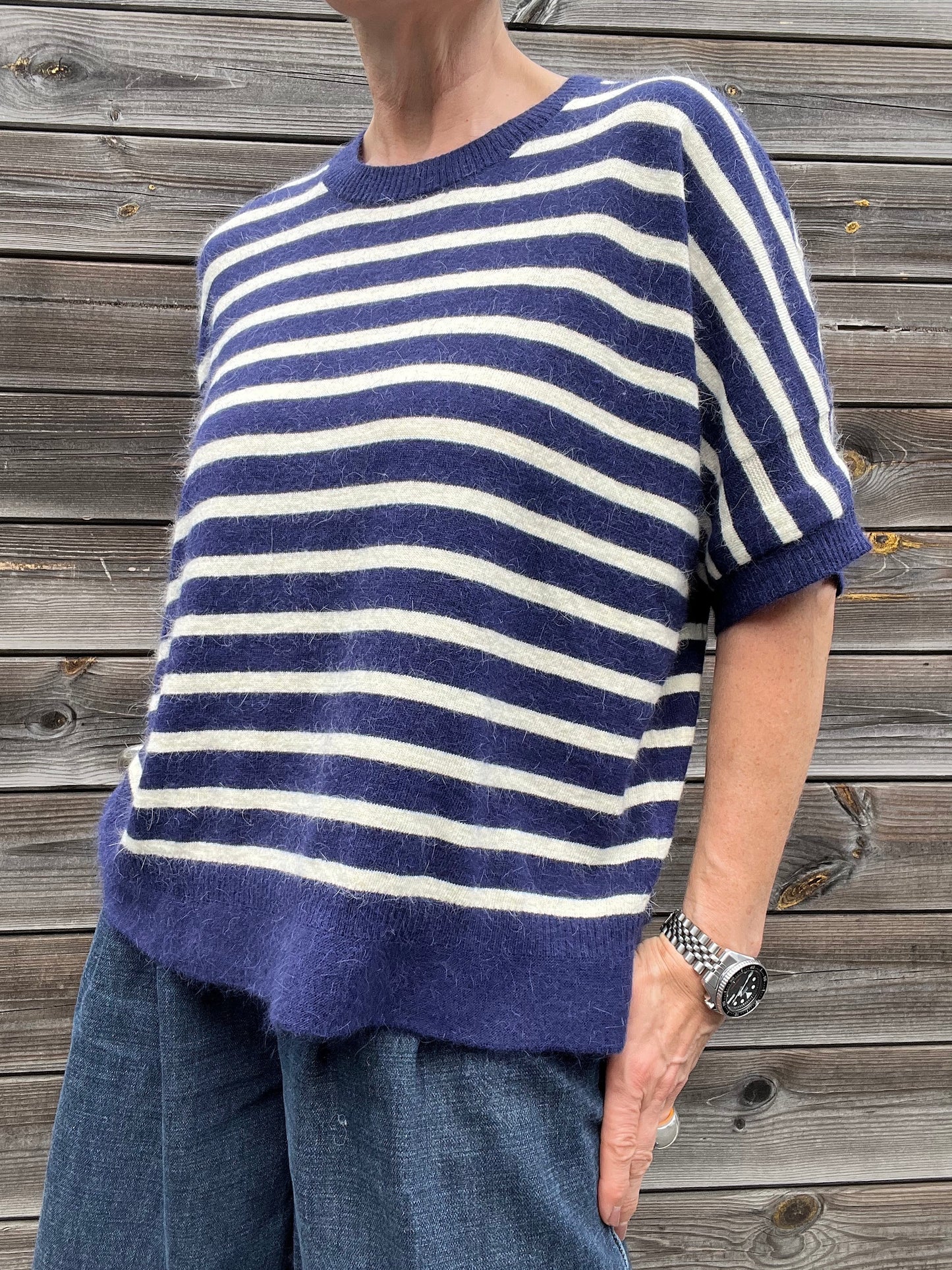 NOELIE pull rayé en angora navy