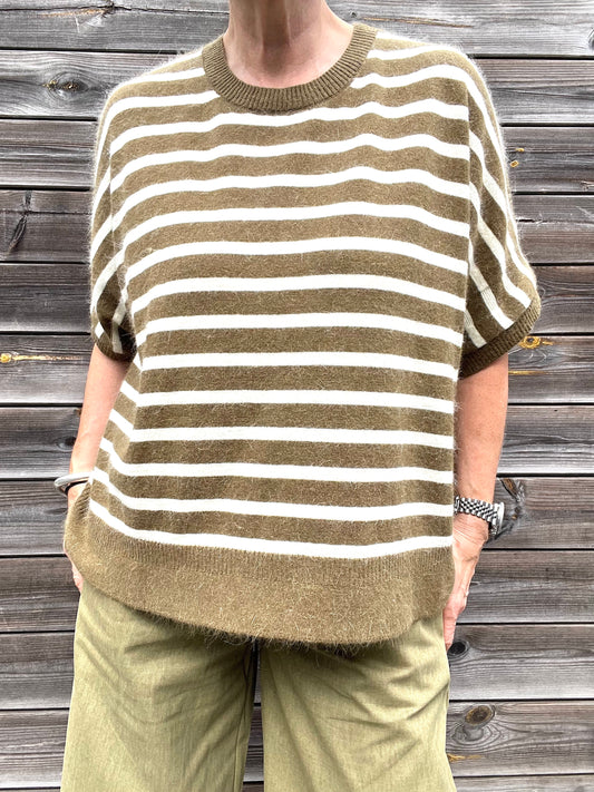 NOELIE pull rayé en angora olive