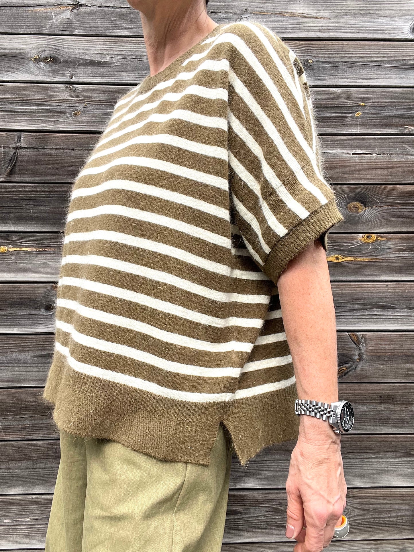 NOELIE pull rayé en angora olive