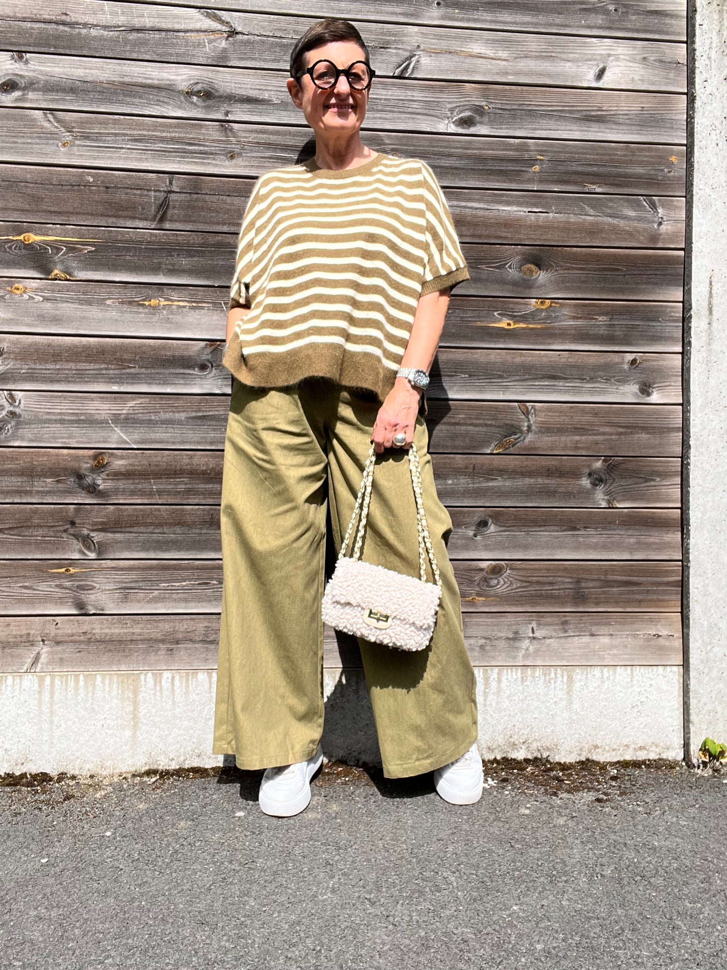 NOELIE pull rayé en angora olive
