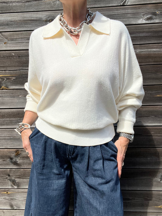 RAYNIE pull ample encolure polo cream