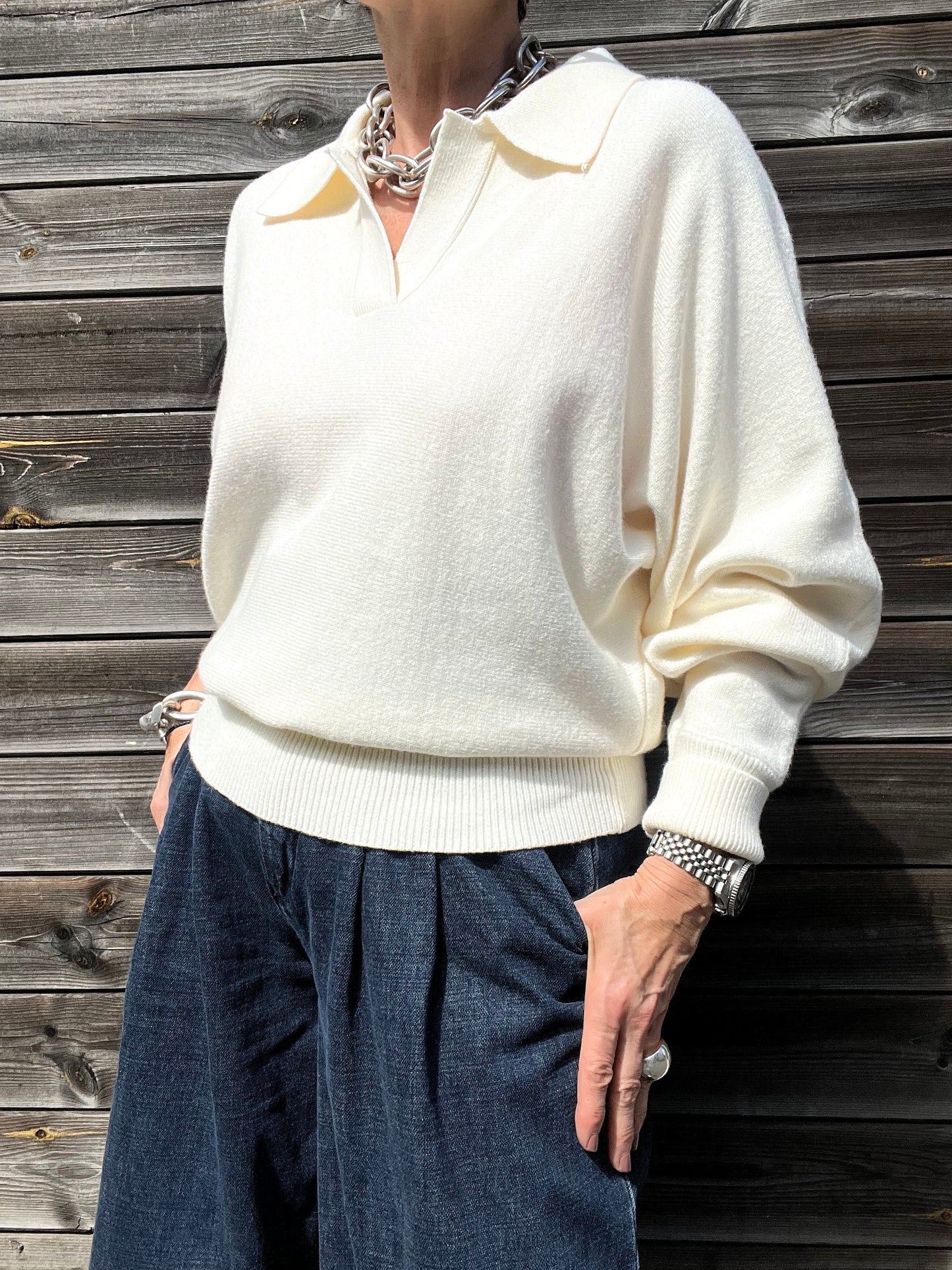 RAYNIE pull ample encolure polo cream