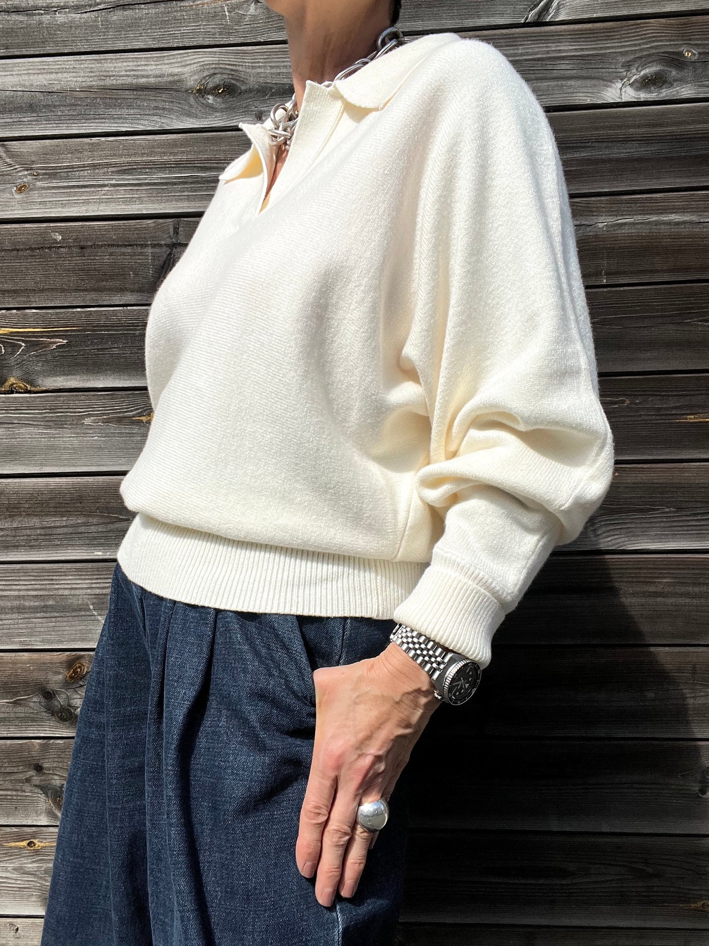 RAYNIE pull ample encolure polo cream