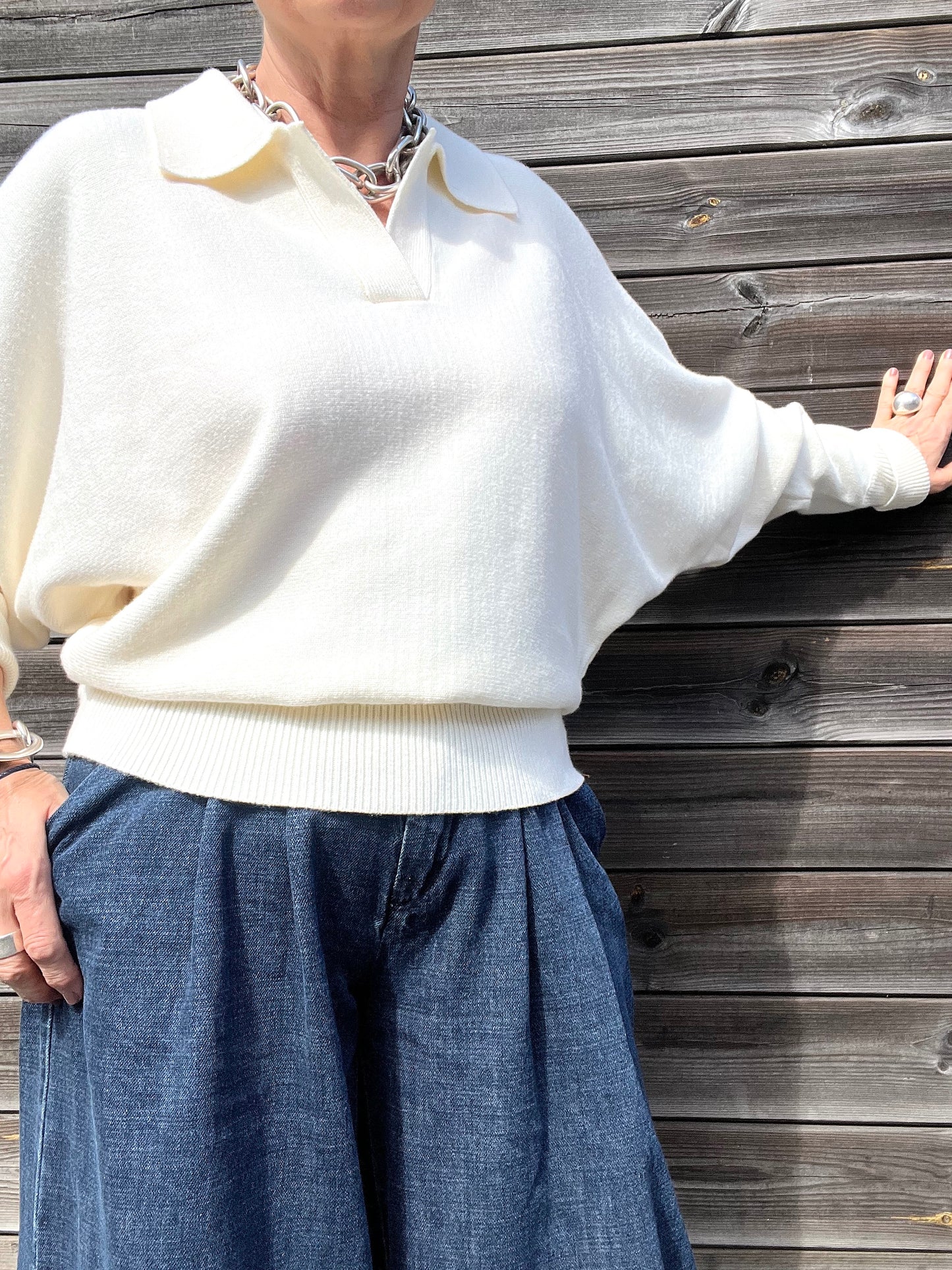 RAYNIE pull ample encolure polo cream