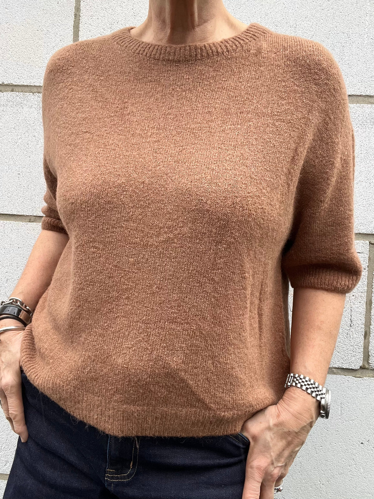 SOUFFLE pull manches courtes alpaga caramel