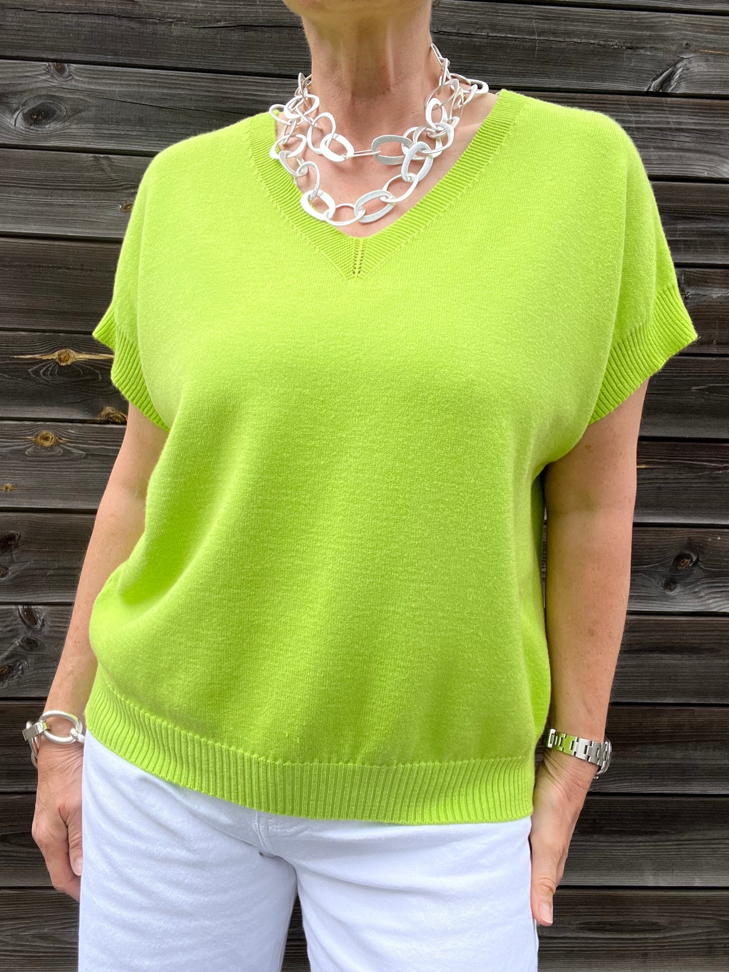 VIGOR pull doux courte manche green