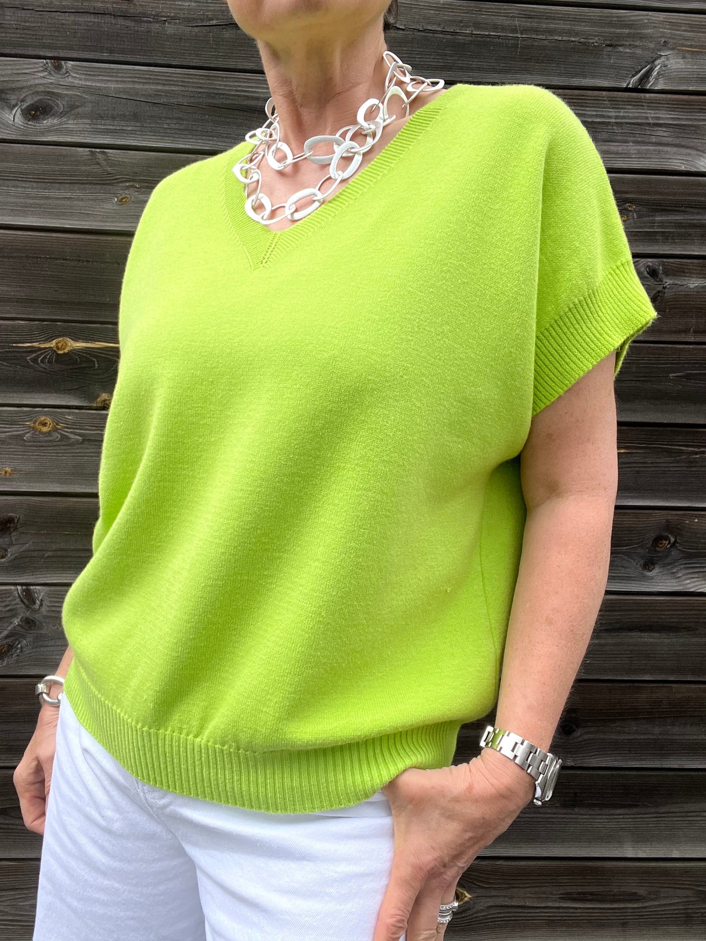 VIGOR pull doux courte manche green