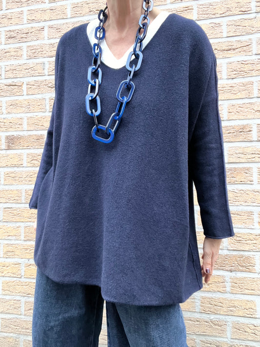NATALE pull V curvy size navy