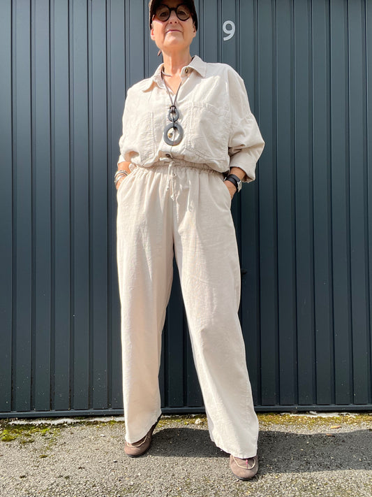 DAVIS pantalon baby velours cream