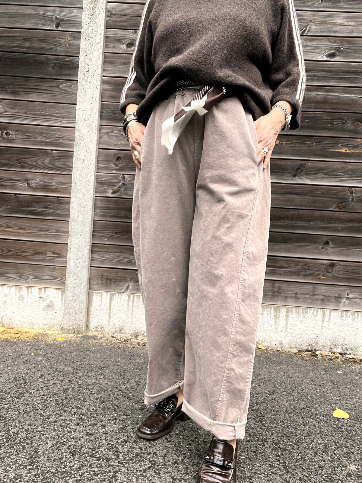 BARVEL pantalon barrel baby velours taupe