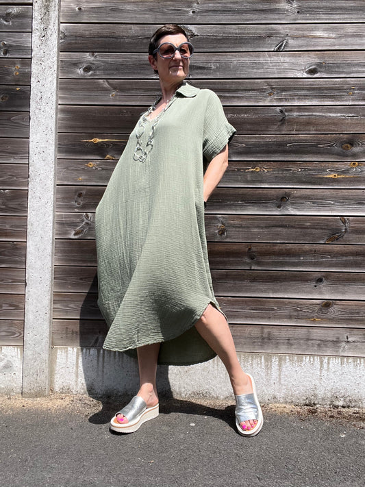 ALLOW robe en gaze de coton uni kaki