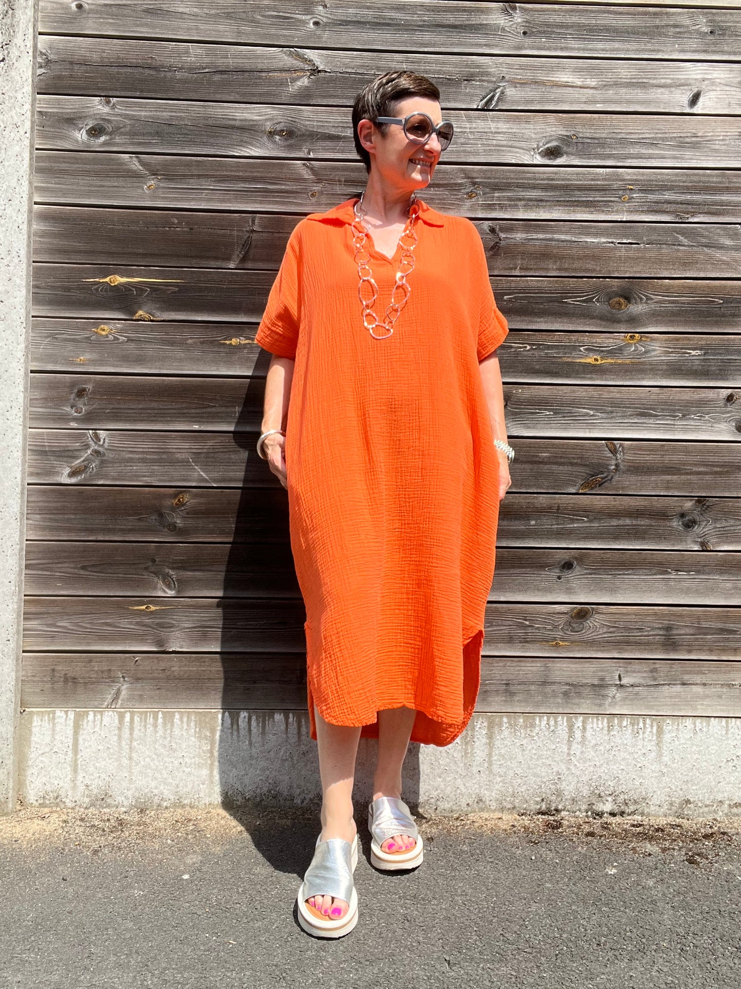 ALLOW robe en gaze de coton uni orange
